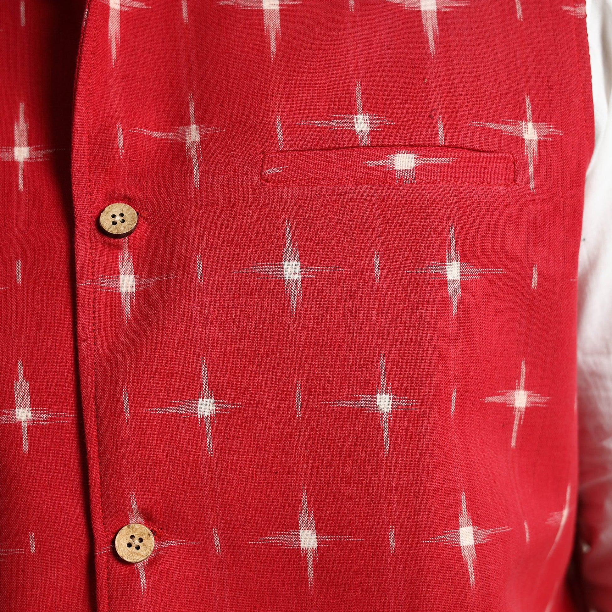 Black - Pochampally Double Ikat Handloom Cotton Men Nehru Jacket 09