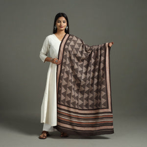 Brown - Block Print Mul Cotton Dabu Bagru Dupatta 14