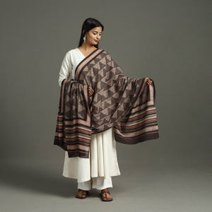 Brown - Block Print Mul Cotton Dabu Bagru Dupatta 14