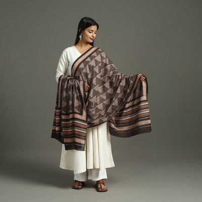 Brown - Block Print Mul Cotton Dabu Bagru Dupatta 14