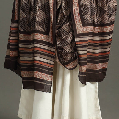 Brown - Block Print Mul Cotton Dabu Bagru Dupatta 14