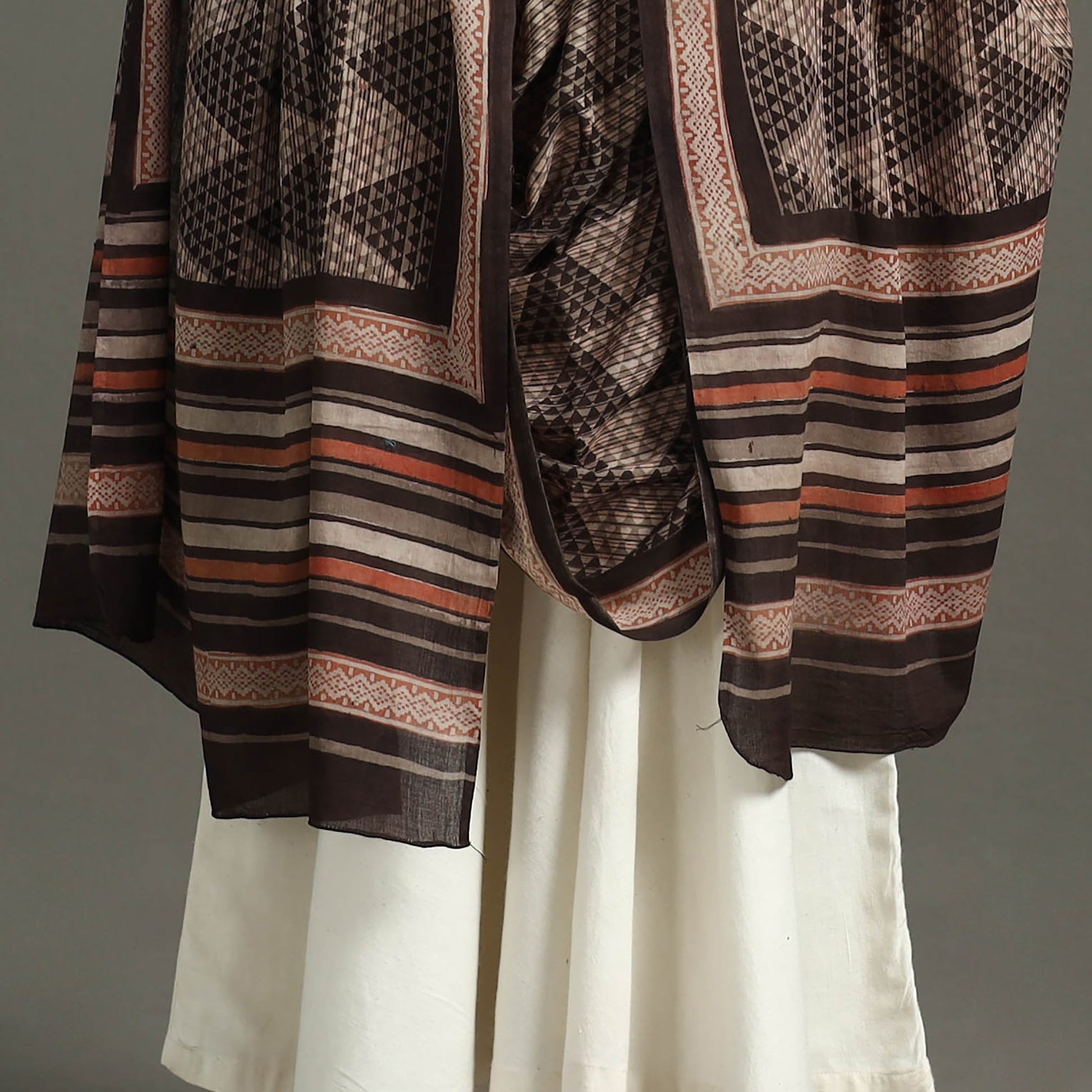 Brown - Block Print Mul Cotton Dabu Bagru Dupatta 14