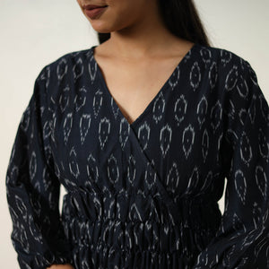Black - Mercerized Cotton Flared Pochampally Ikat Dress 09
