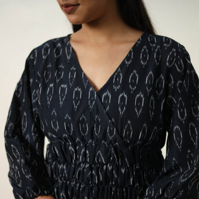Black - Mercerized Cotton Flared Pochampally Ikat Dress 09