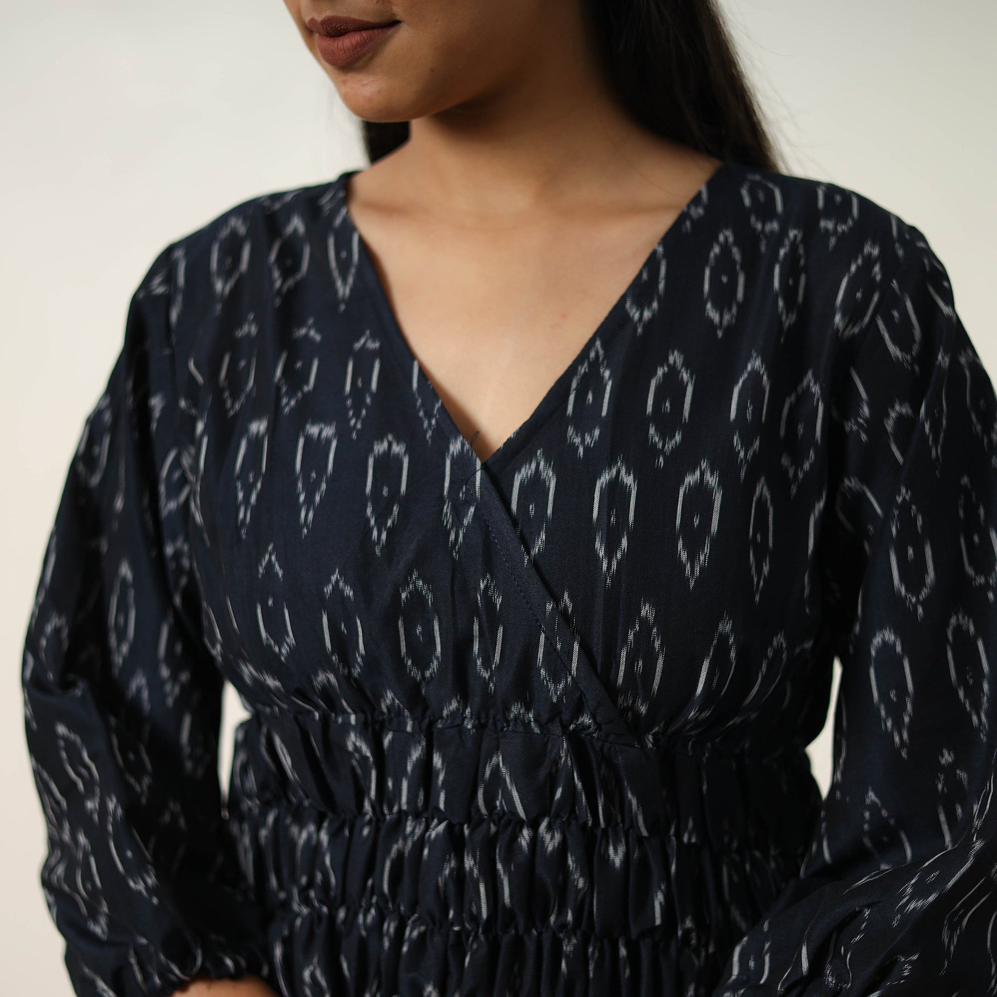 Black - Mercerized Cotton Flared Pochampally Ikat Dress 09