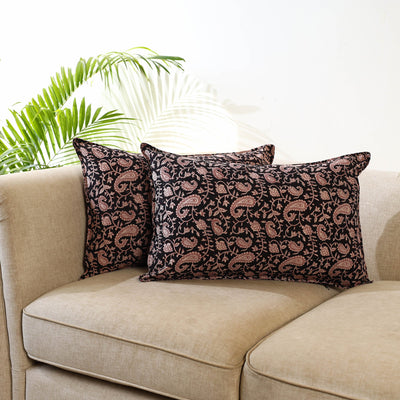 Black - Set of 2 Bagru Block Print Cotton Pillow Covers 15