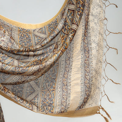 Brown - Original Pedana Kalamkari Block Print Silk Saree