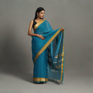 Blue - Checks Zari Dobby Cotton Handloom Saree 25