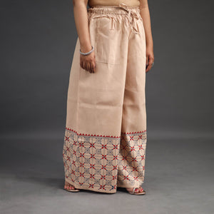 Beige - Kantha Hand Embroidery Palazzo in Cotton 56