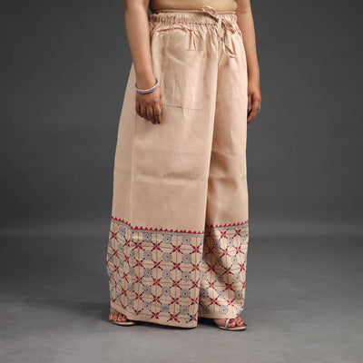 Beige - Kantha Hand Embroidery Palazzo in Cotton 56