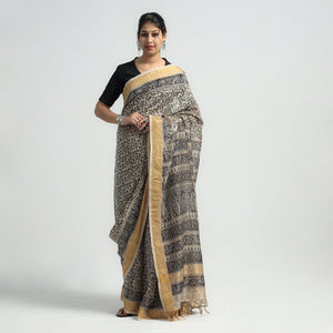 Black - Original Pedana Kalamkari Block Print Silk Saree