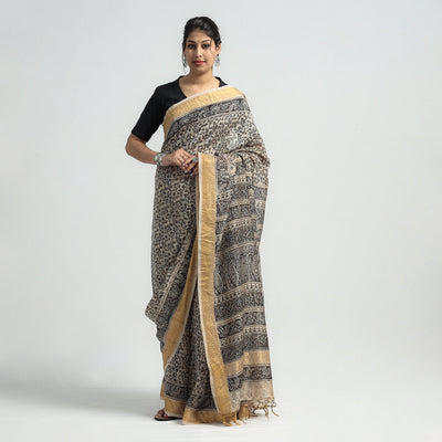 Black - Original Pedana Kalamkari Block Print Silk Saree