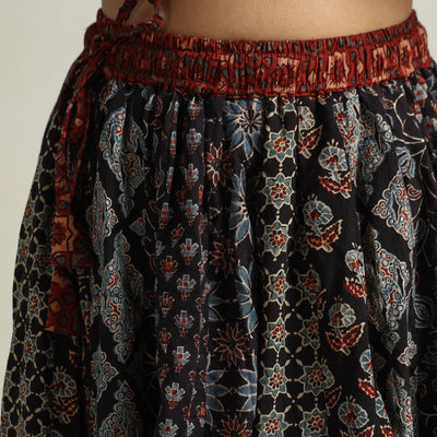 Black - Ajrakh Block Printed 24 Kali Patchwork Cotton Long Skirt 16