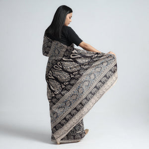 Black - Pedana Block Print Cotton Kalamkari Saree