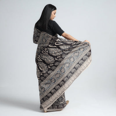 Black - Pedana Block Print Cotton Kalamkari Saree