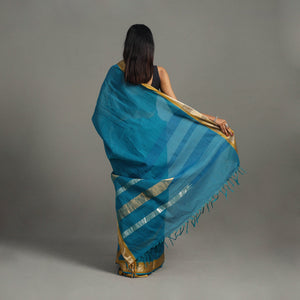 Blue - Checks Zari Dobby Cotton Handloom Saree 25