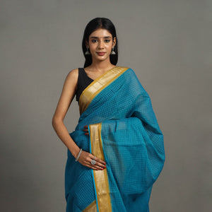 Blue - Checks Zari Dobby Cotton Handloom Saree 25