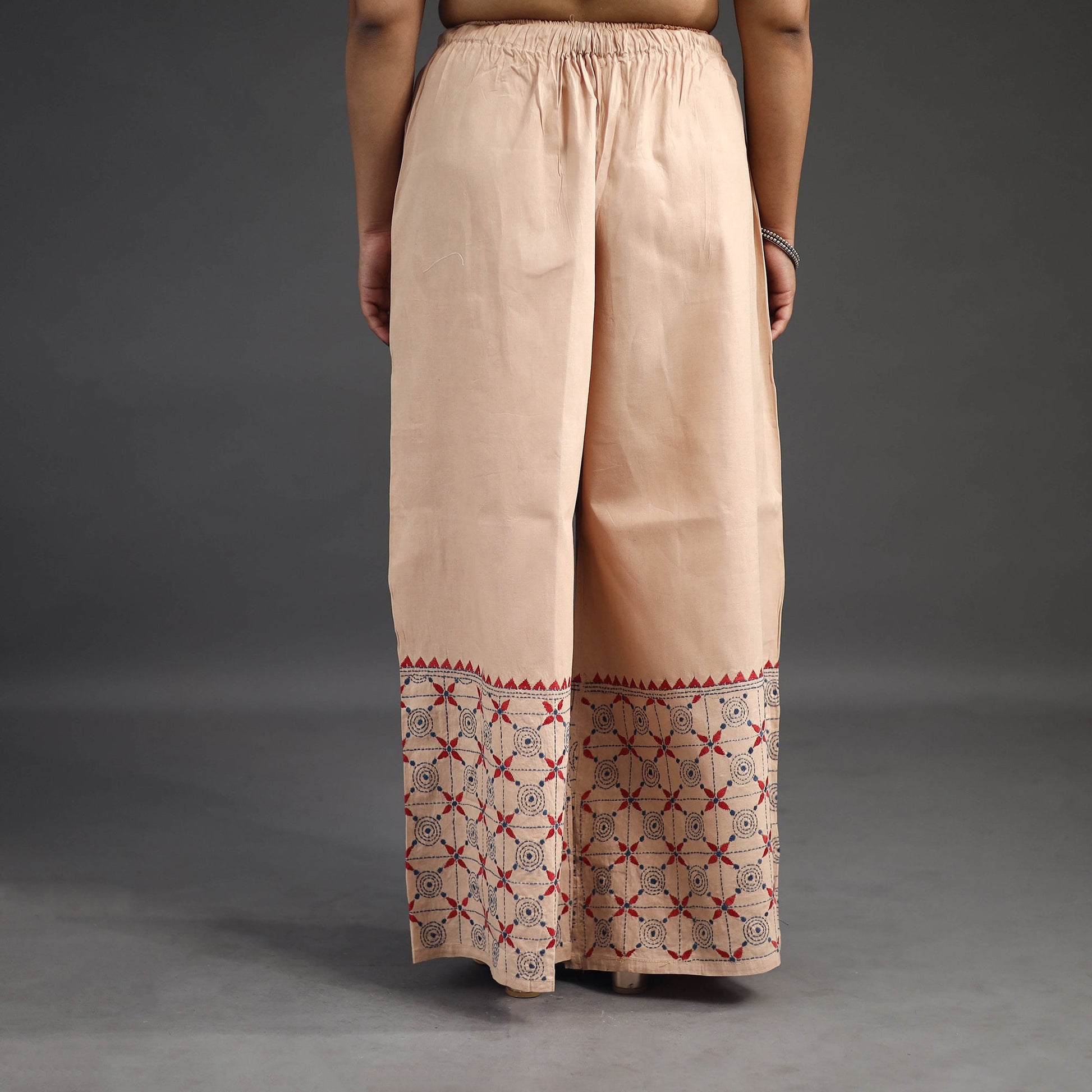 Beige - Kantha Hand Embroidery Palazzo in Cotton 56