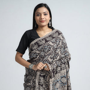 Black - Pedana Block Print Cotton Kalamkari Saree