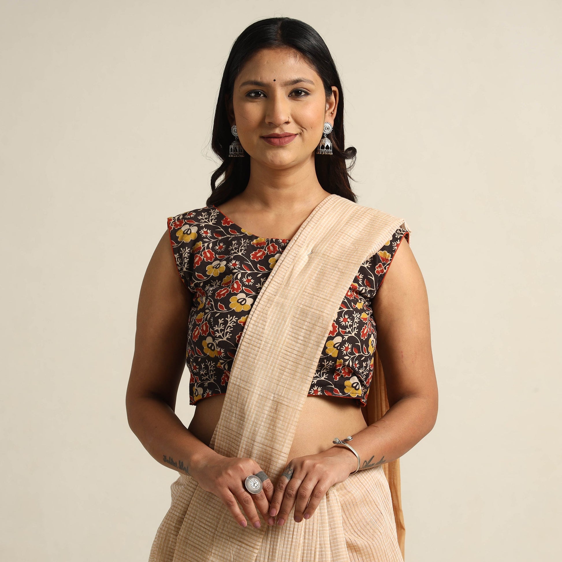 Black - Kalamkari Printed Cotton Stitched Blouse 03