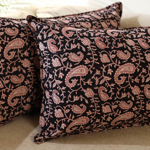 Black - Set of 2 Bagru Block Print Cotton Pillow Covers 15
