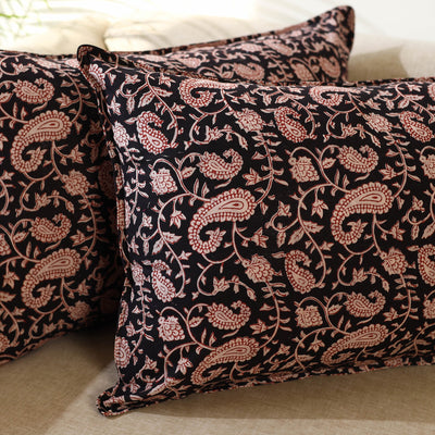 Black - Set of 2 Bagru Block Print Cotton Pillow Covers 15