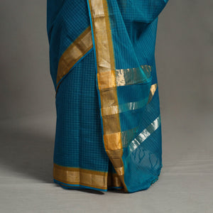 Blue - Checks Zari Dobby Cotton Handloom Saree 25