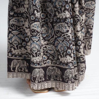 Black - Pedana Block Print Cotton Kalamkari Saree