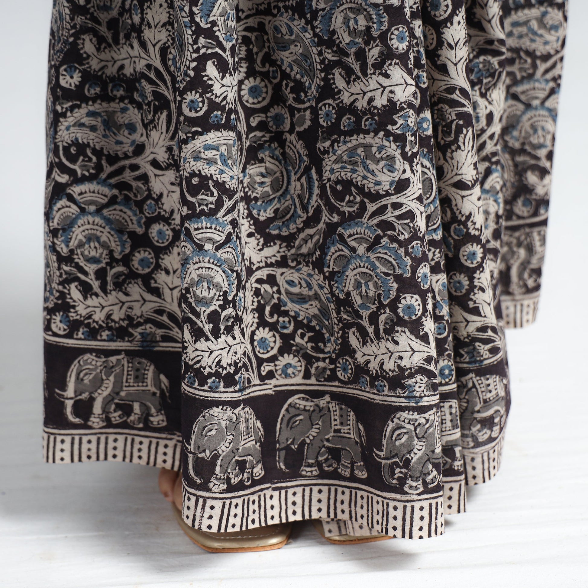 Black - Pedana Block Print Cotton Kalamkari Saree