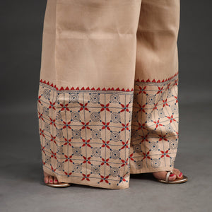 Beige - Kantha Hand Embroidery Palazzo in Cotton 56