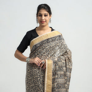 Black - Original Pedana Kalamkari Block Print Silk Saree