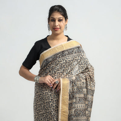 Black - Original Pedana Kalamkari Block Print Silk Saree