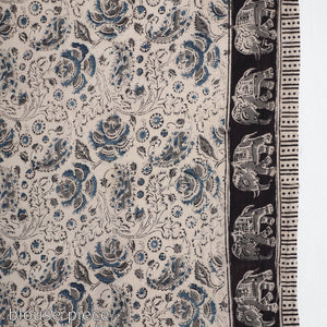 Black - Pedana Block Print Cotton Kalamkari Saree