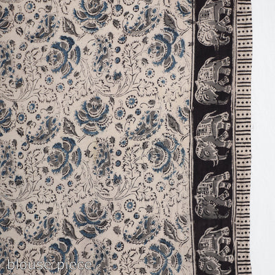 Black - Pedana Block Print Cotton Kalamkari Saree