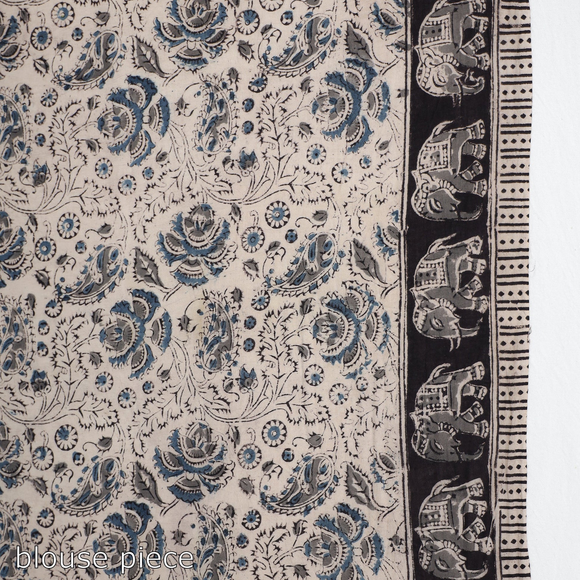 Black - Pedana Block Print Cotton Kalamkari Saree
