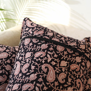 Black - Set of 2 Bagru Block Print Cotton Pillow Covers 15