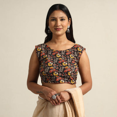 Black - Kalamkari Printed Cotton Stitched Blouse 03