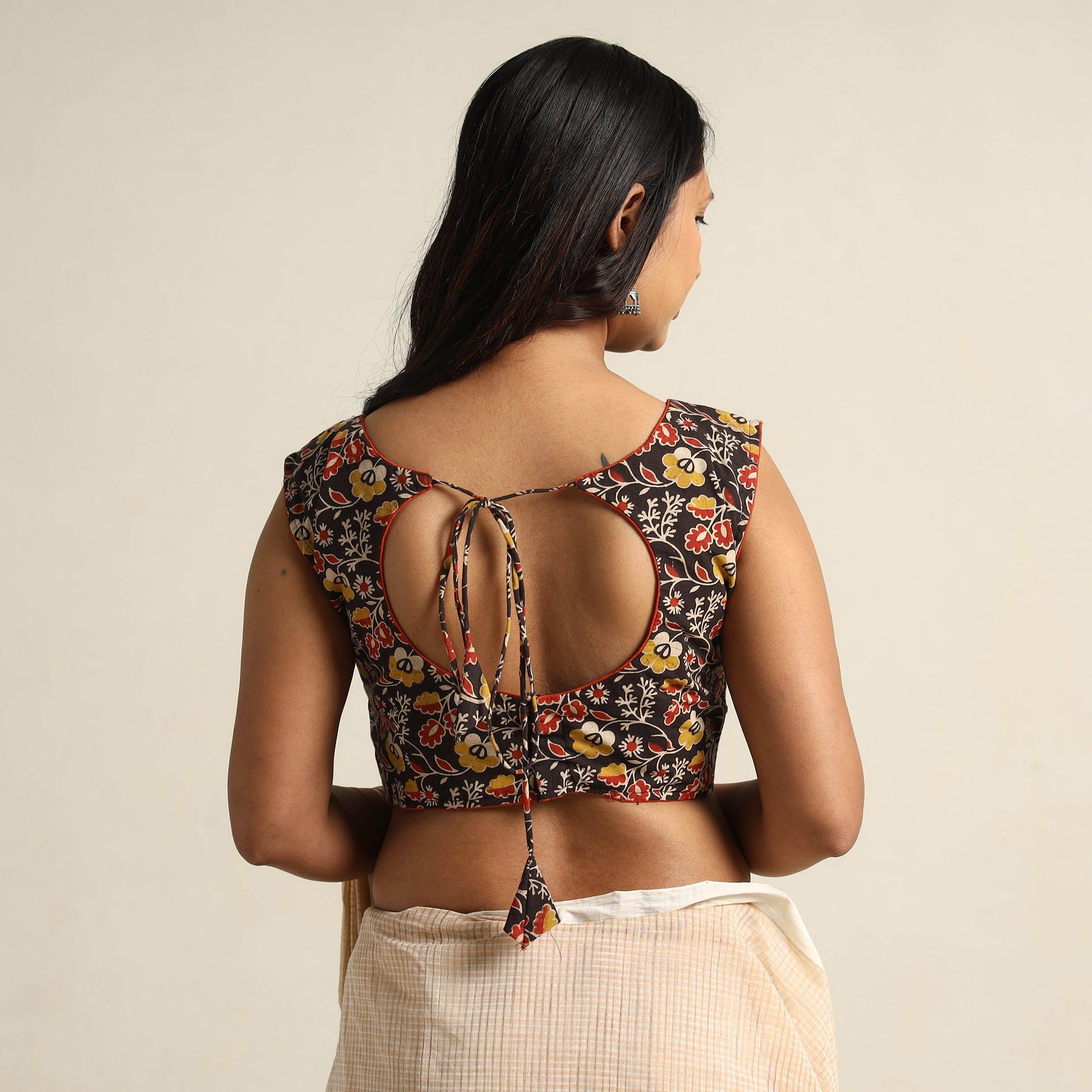 Black - Kalamkari Printed Cotton Stitched Blouse 03