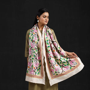 Beige - Handloom Silk Bengal Kantha Work Stole 71