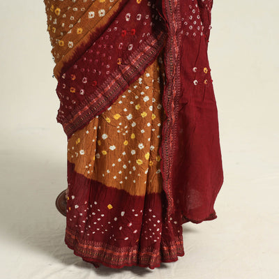 Brown - Kutch Tie-Dye Cotton Bandhani Saree with Blouse Piece 48