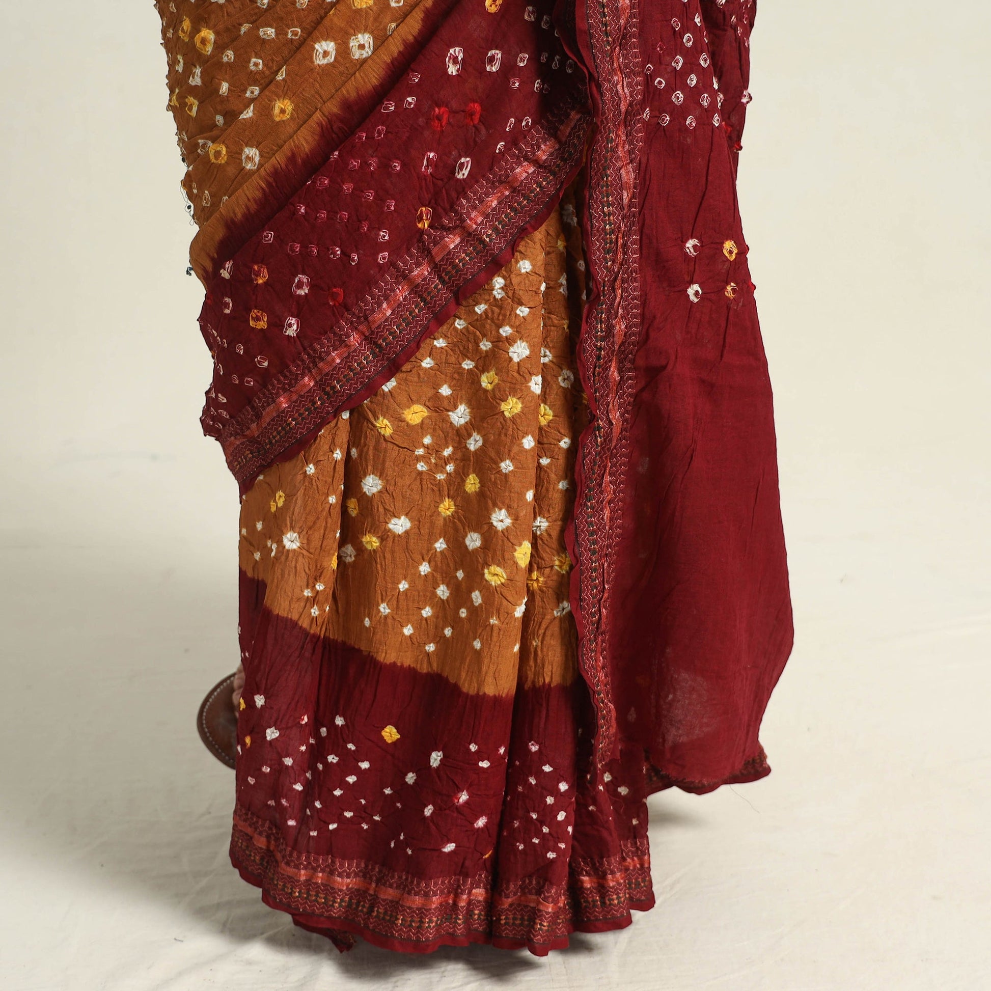 Brown - Kutch Tie-Dye Cotton Bandhani Saree with Blouse Piece 48