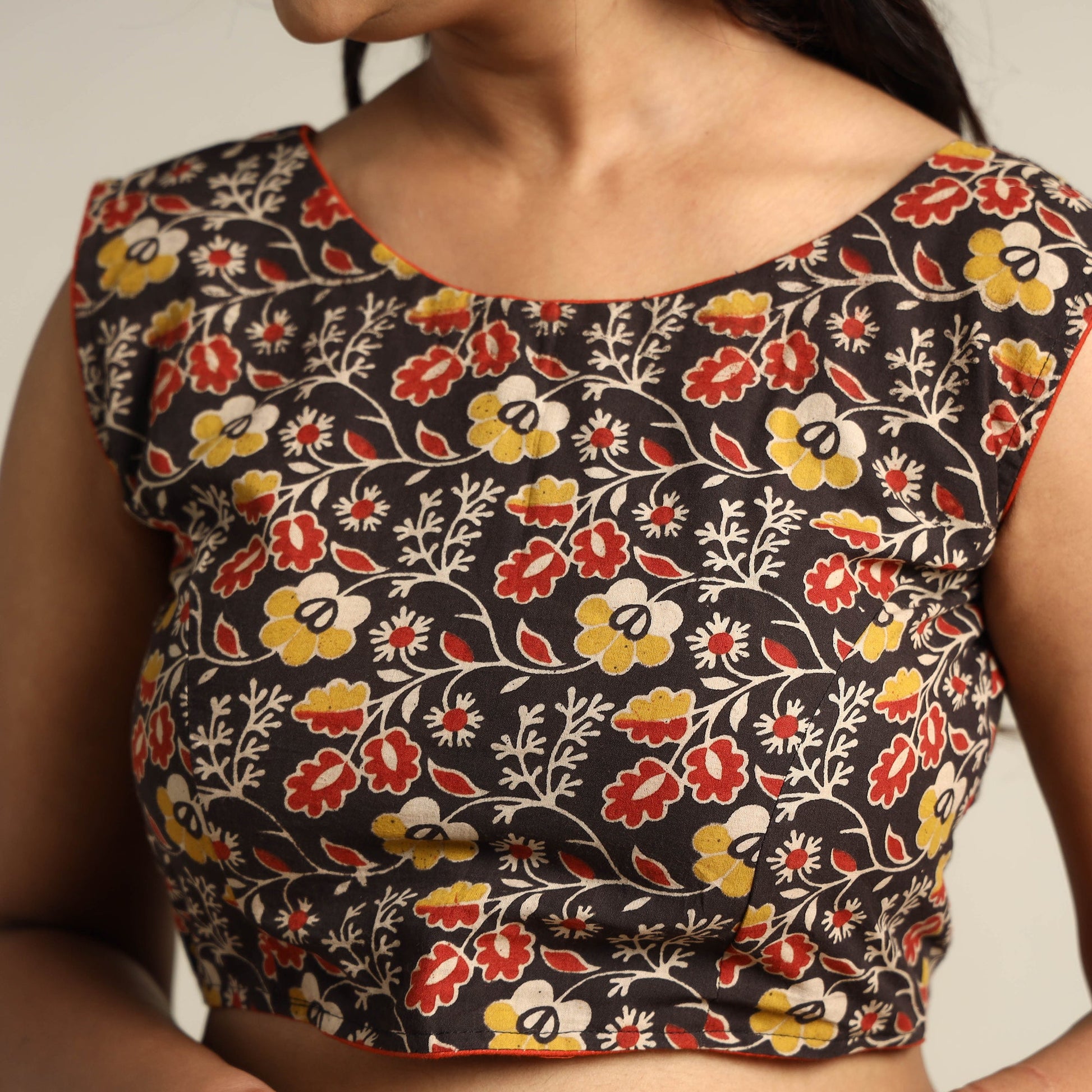 Black - Kalamkari Printed Cotton Stitched Blouse 03