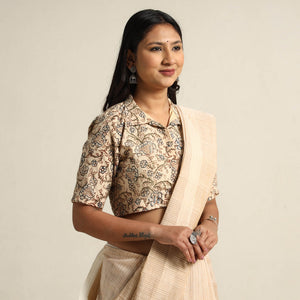 Beige - Pedana Kalamkari Block Printed Cotton Stitched Blouse 24