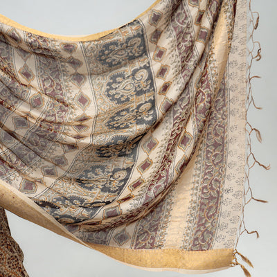 Brown - Original Pedana Kalamkari Block Print Silk Saree