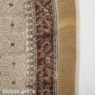 Brown - Original Pedana Kalamkari Block Print Silk Saree
