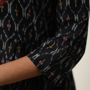 Black - Mercerized Cotton Flared Pochampally Ikat Dress 02