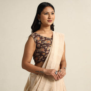 Brown - Kalamkari Printed Cotton Stitched Blouse 04