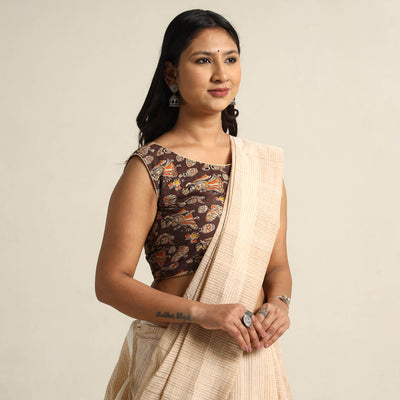 Brown - Kalamkari Printed Cotton Stitched Blouse 04