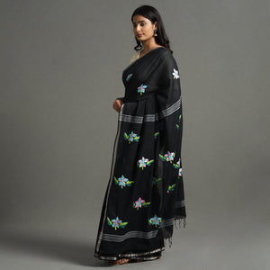 Black - Bengal Kantha Embroidery Handloom Cotton Saree
