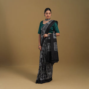 Black - Handspun Handloom Silk Pochampally Double Ikat Saree 04